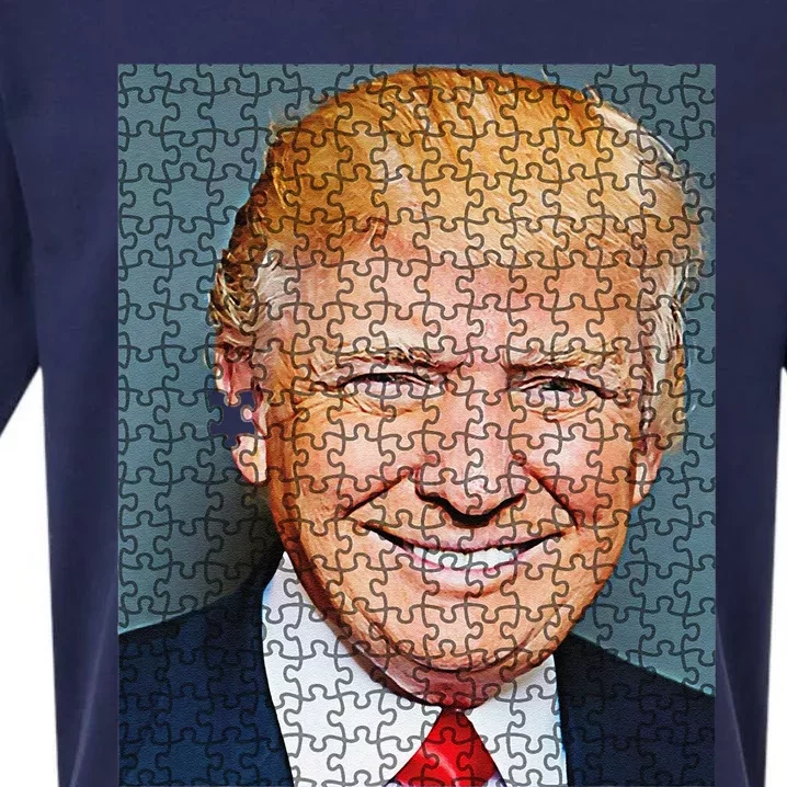 Funny Shooting Trump Jigsaw Puzzle Pieces Sueded Cloud Jersey T-Shirt