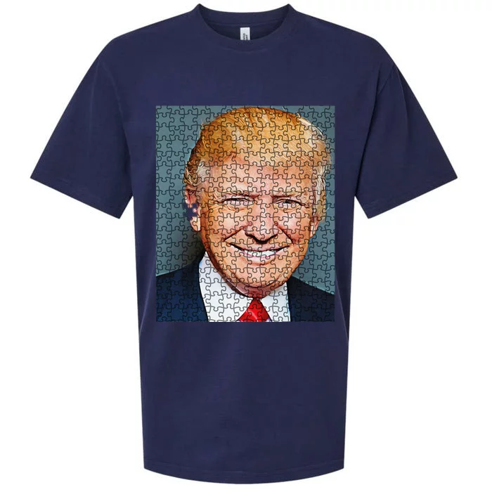 Funny Shooting Trump Jigsaw Puzzle Pieces Sueded Cloud Jersey T-Shirt