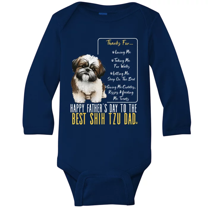 Funny Shih Tzu Dad Happy Fathers Day To The Best Shih Tzu Dad Baby Long Sleeve Bodysuit