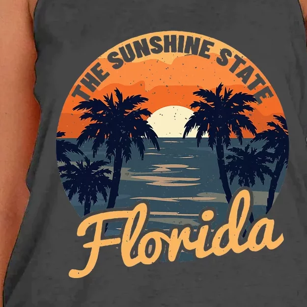 Florida Sunset Throwback Design Women's Knotted Racerback Tank