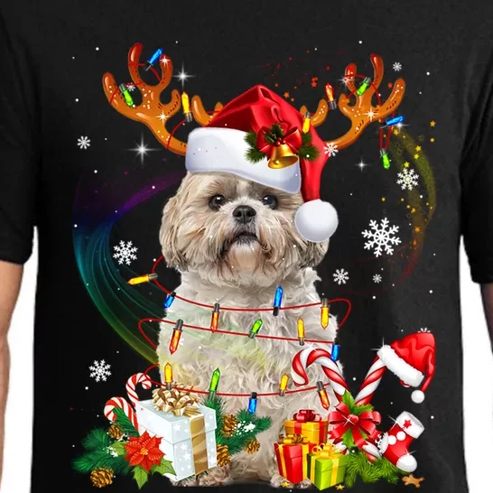 Funny Shih Tzu Christmas Reindeer Christmas Lights Pajama Gift Pajama Set