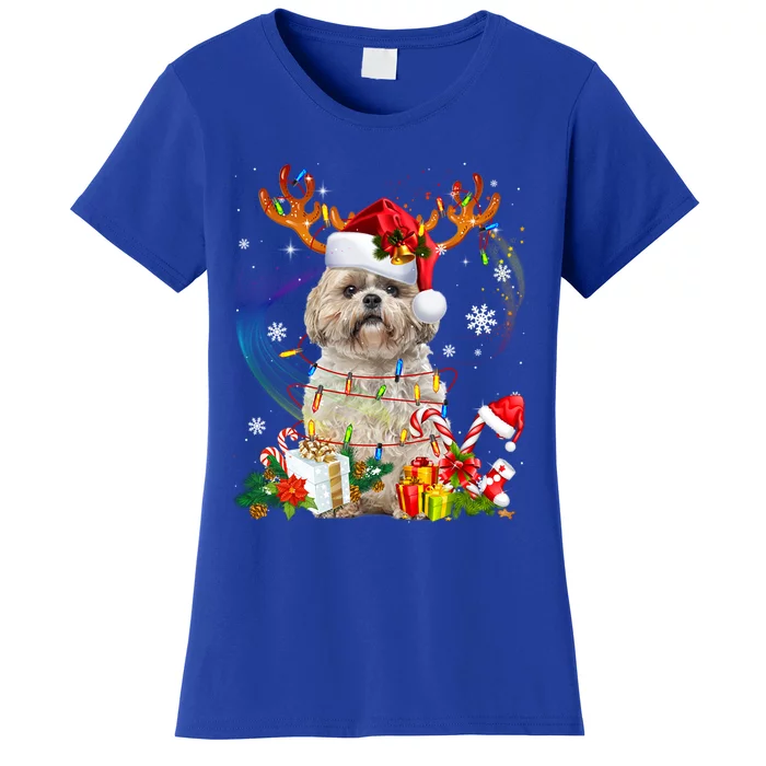 Funny Shih Tzu Christmas Reindeer Christmas Lights Pajama Gift Women's T-Shirt