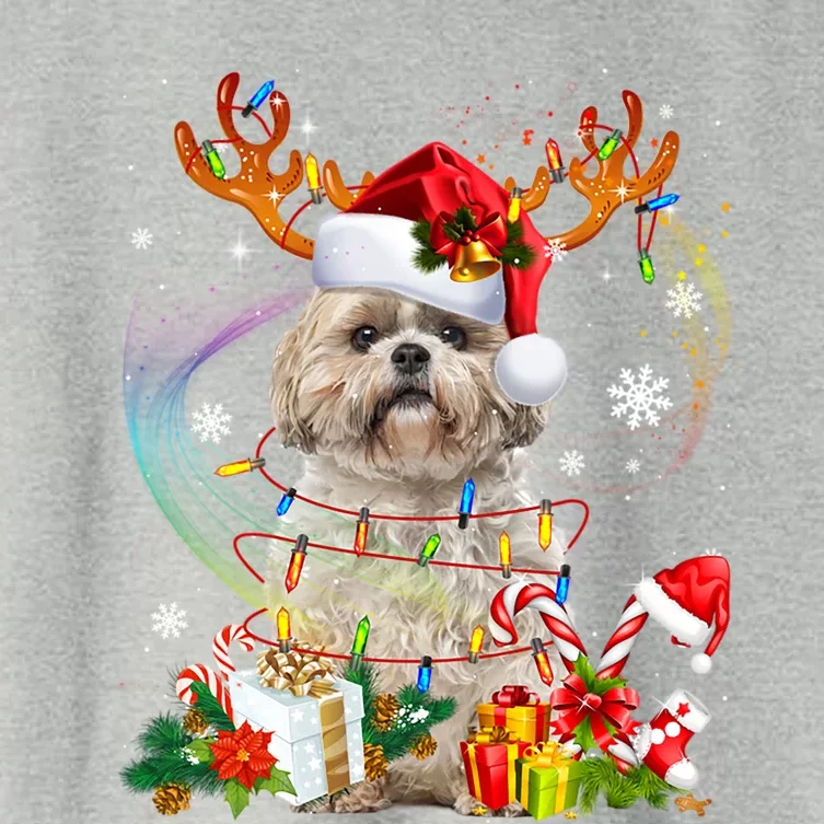 Funny Shih Tzu Christmas Reindeer Christmas Lights Pajama Gift Women's Crop Top Tee