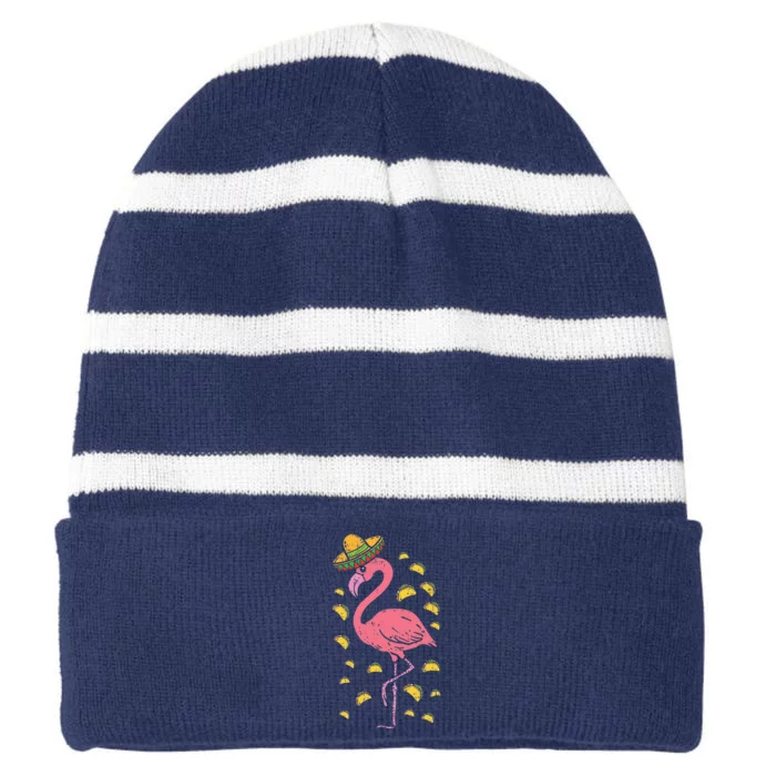 Flamingo Sombrero Tacos Cinco De Mayo Fiesta Mexican Striped Beanie with Solid Band