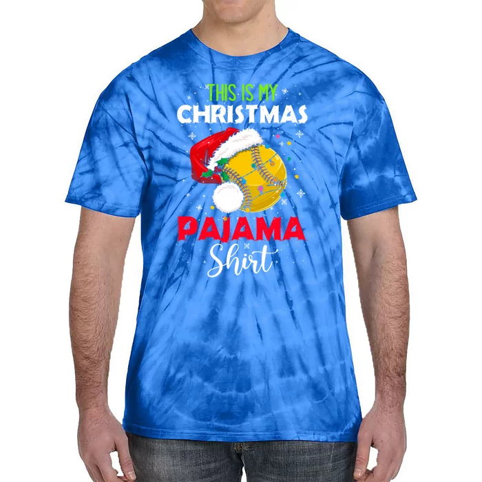 Funny Softball This Is My Christmas Pajama Gift Tie-Dye T-Shirt