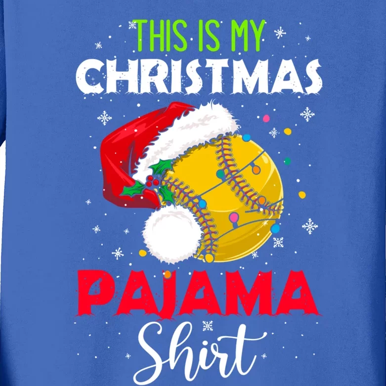 Funny Softball This Is My Christmas Pajama Gift Kids Long Sleeve Shirt