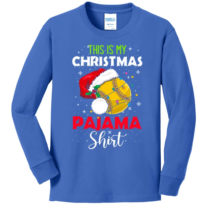 Funny Softball This Is My Christmas Pajama Gift Kids Long Sleeve Shirt