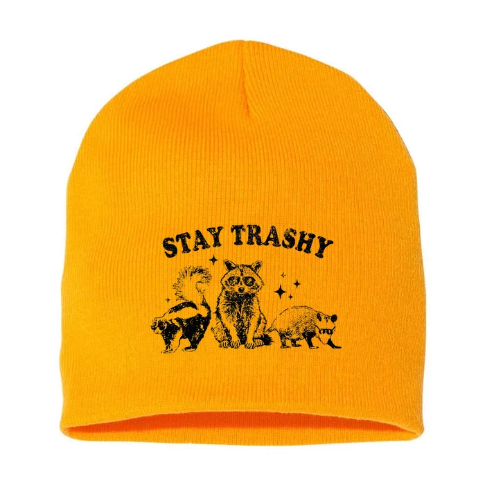 Funny Stay Trashy Raccoons Opossums Possums Animals Lover Short Acrylic Beanie