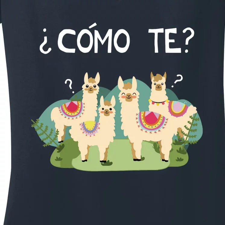 Funny Spanish Tee Como Te Llama Llama Women's V-Neck T-Shirt