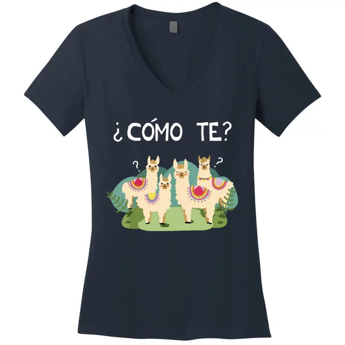 Funny Spanish Tee Como Te Llama Llama Women's V-Neck T-Shirt