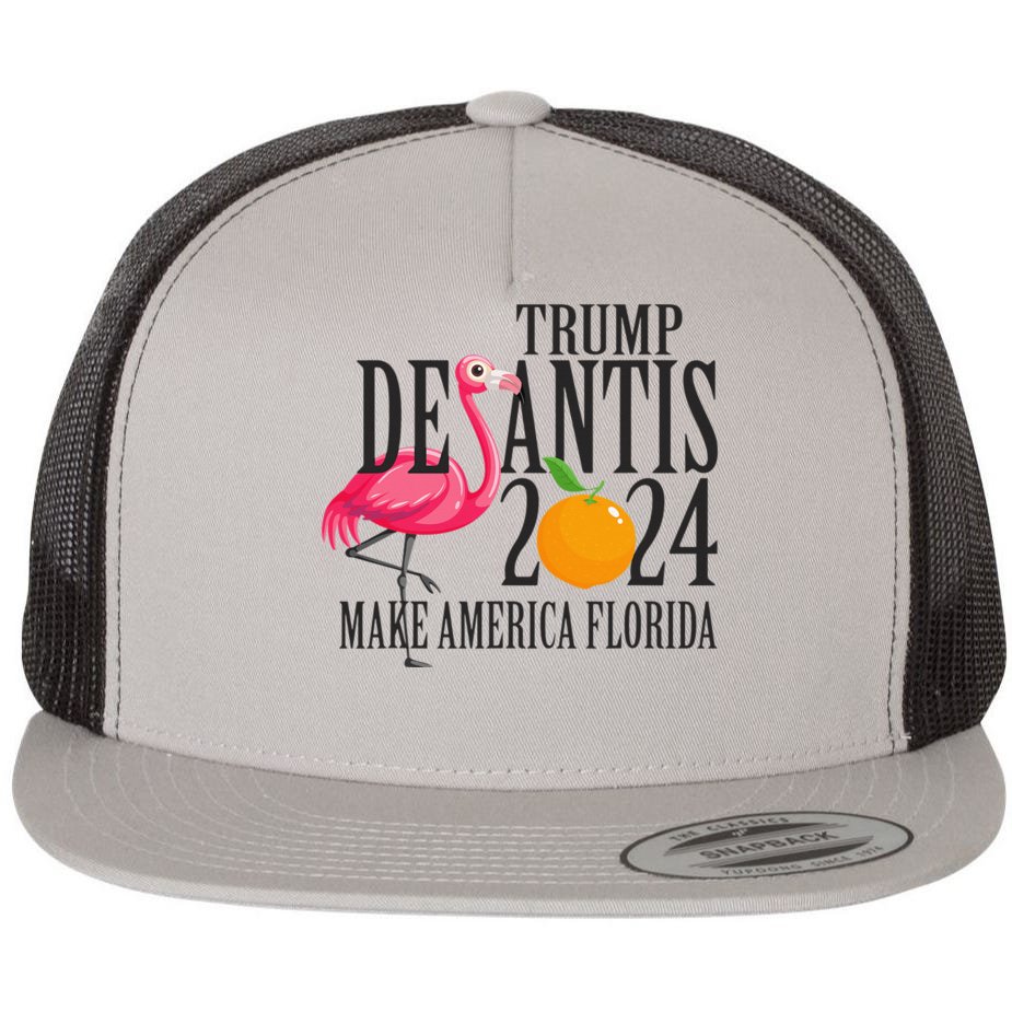 Flamingo Support Trump DeSantis 2024 Make America Florida Flat Bill Trucker  Hat