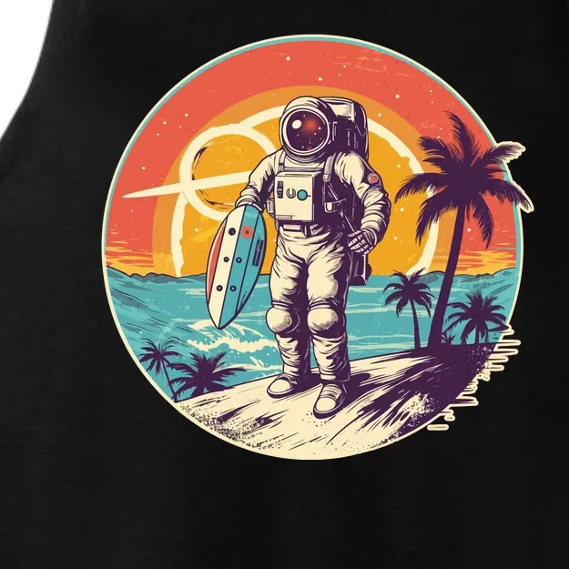 Funny Summer Time Surfing Astronaut Ladies Tri-Blend Wicking Tank