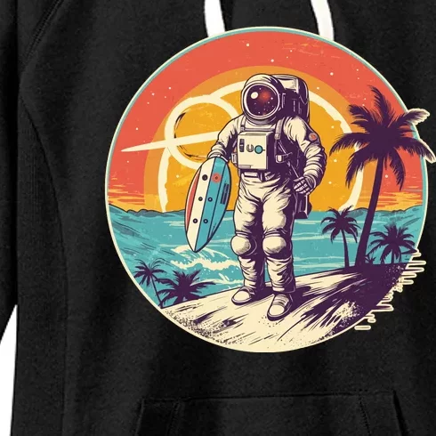 Funny Summer Time Surfing Astronaut Women's Fleece Hoodie