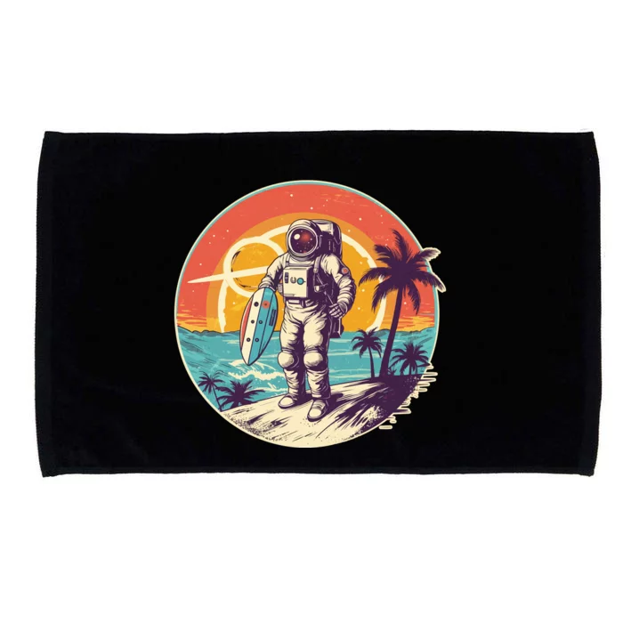 Funny Summer Time Surfing Astronaut Microfiber Hand Towel