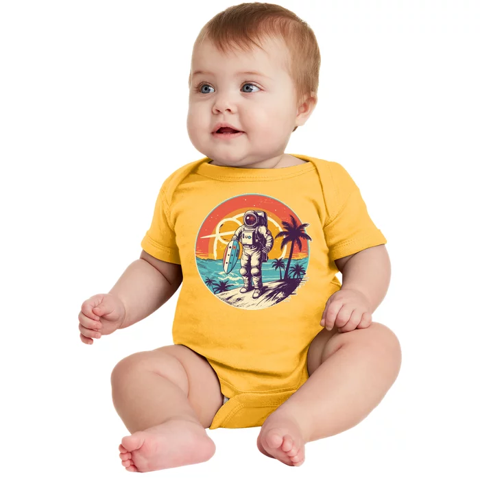 Funny Summer Time Surfing Astronaut Baby Bodysuit