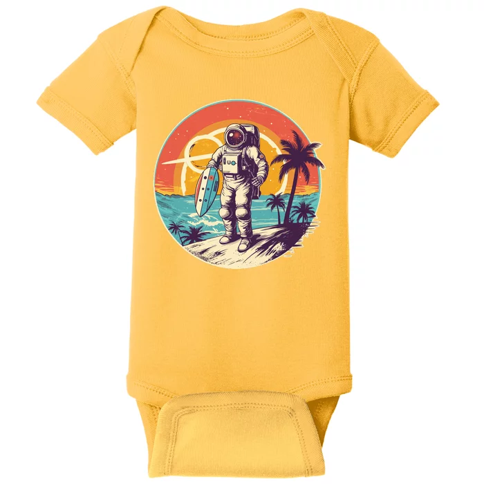 Funny Summer Time Surfing Astronaut Baby Bodysuit