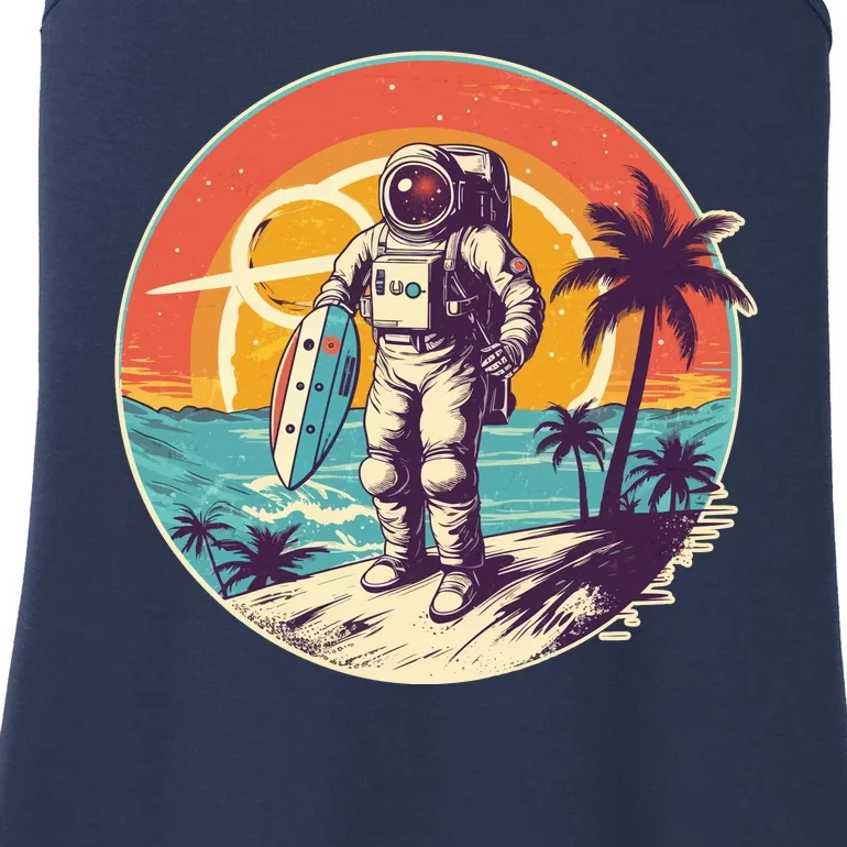 Funny Summer Time Surfing Astronaut Ladies Essential Tank