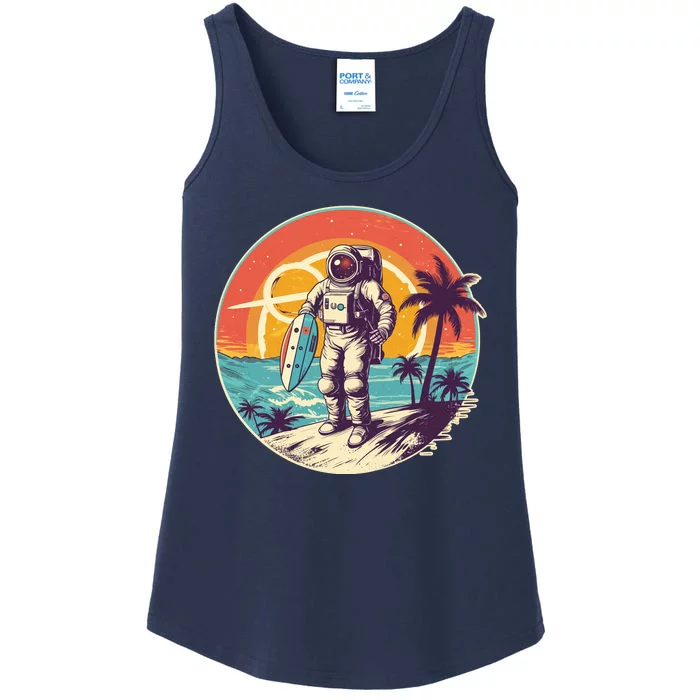 Funny Summer Time Surfing Astronaut Ladies Essential Tank