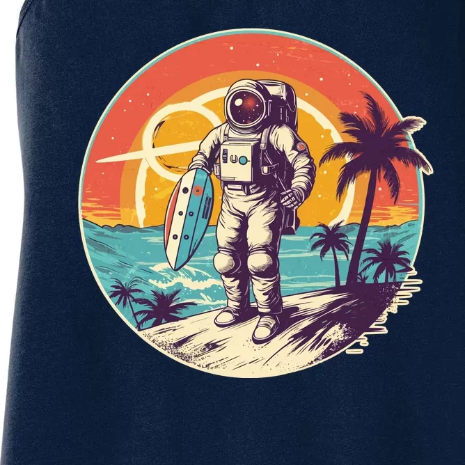 Funny Summer Time Surfing Astronaut Women's Racerback Tank