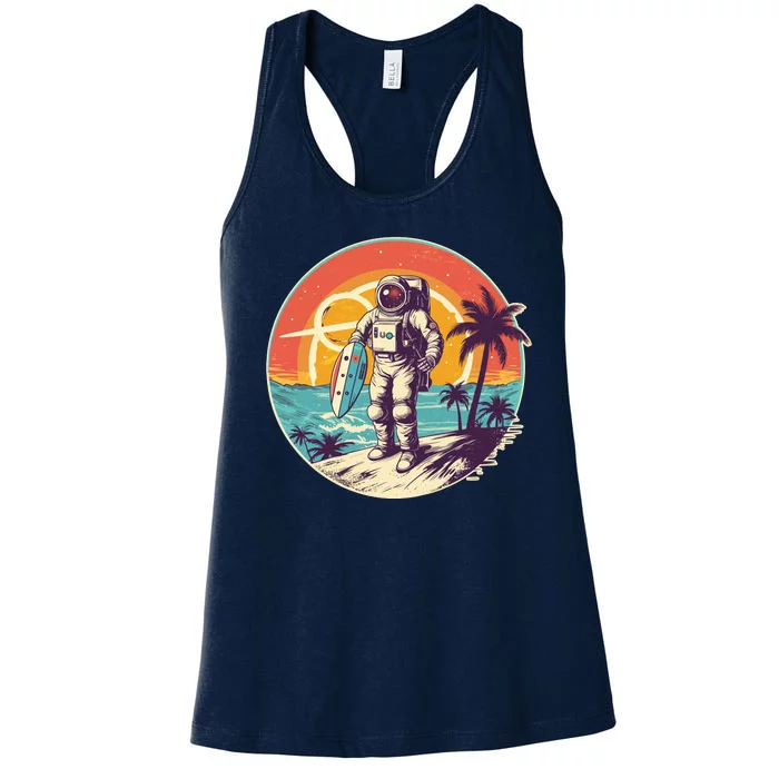 Funny Summer Time Surfing Astronaut Women's Racerback Tank