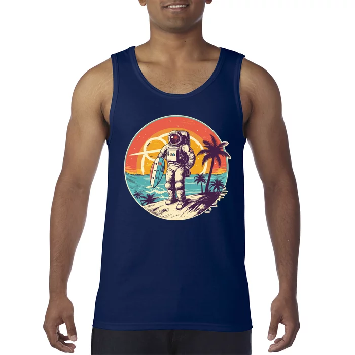 Funny Summer Time Surfing Astronaut Tank Top