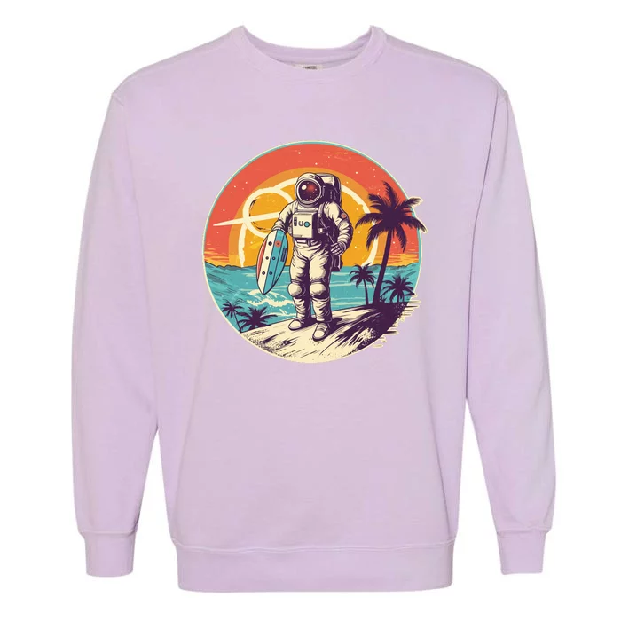 Funny Summer Time Surfing Astronaut Garment-Dyed Sweatshirt