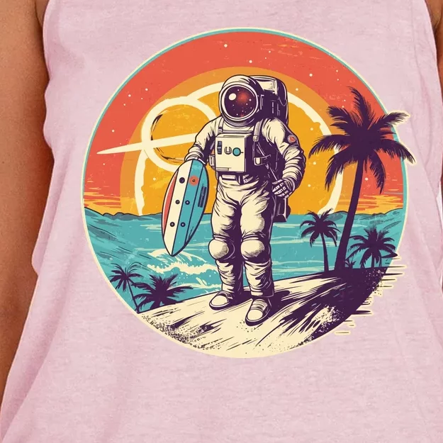 Funny Summer Time Surfing Astronaut Women's Knotted Racerback Tank