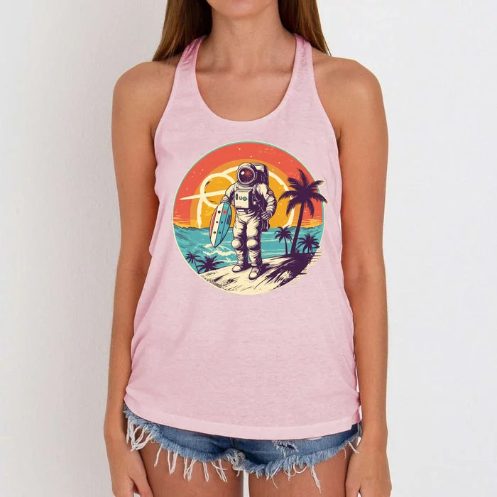 Funny Summer Time Surfing Astronaut Women's Knotted Racerback Tank