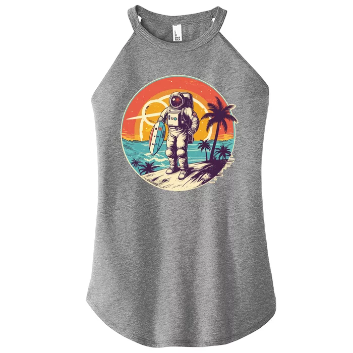 Funny Summer Time Surfing Astronaut Women’s Perfect Tri Rocker Tank