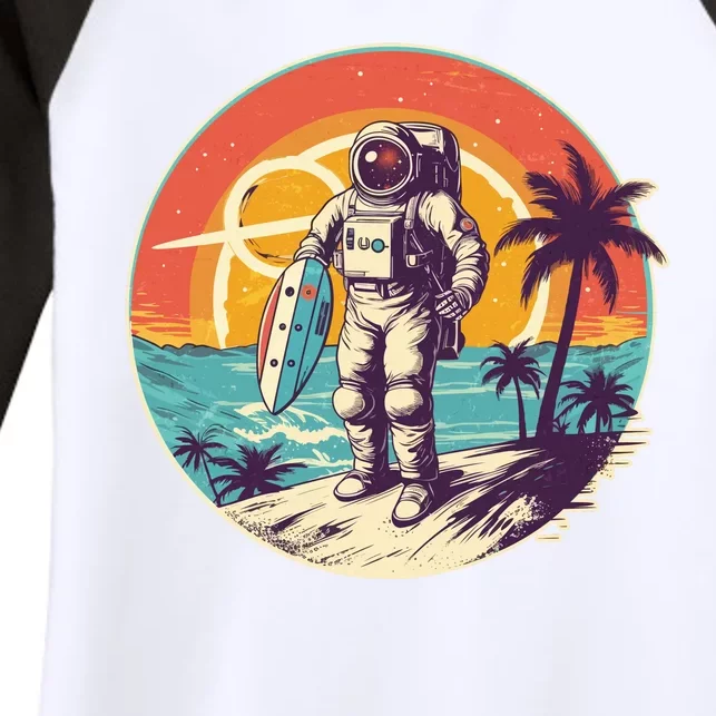 Funny Summer Time Surfing Astronaut Women's Tri-Blend 3/4-Sleeve Raglan Shirt