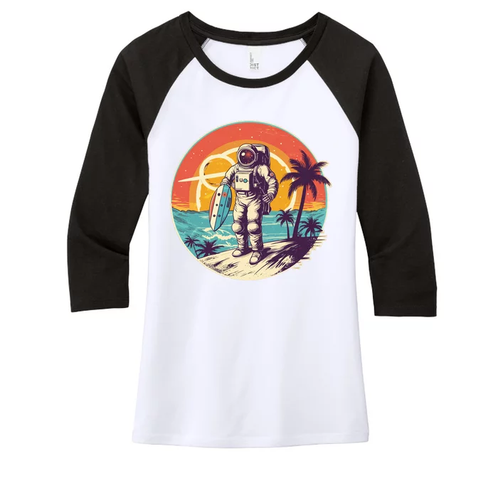 Funny Summer Time Surfing Astronaut Women's Tri-Blend 3/4-Sleeve Raglan Shirt