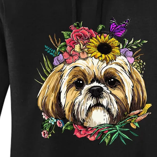 Floral Shih Tzu Dog Botanical Plant Flower Pet Shitzu Lover Women's Pullover Hoodie