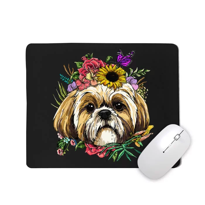 Floral Shih Tzu Dog Botanical Plant Flower Pet Shitzu Lover Mousepad