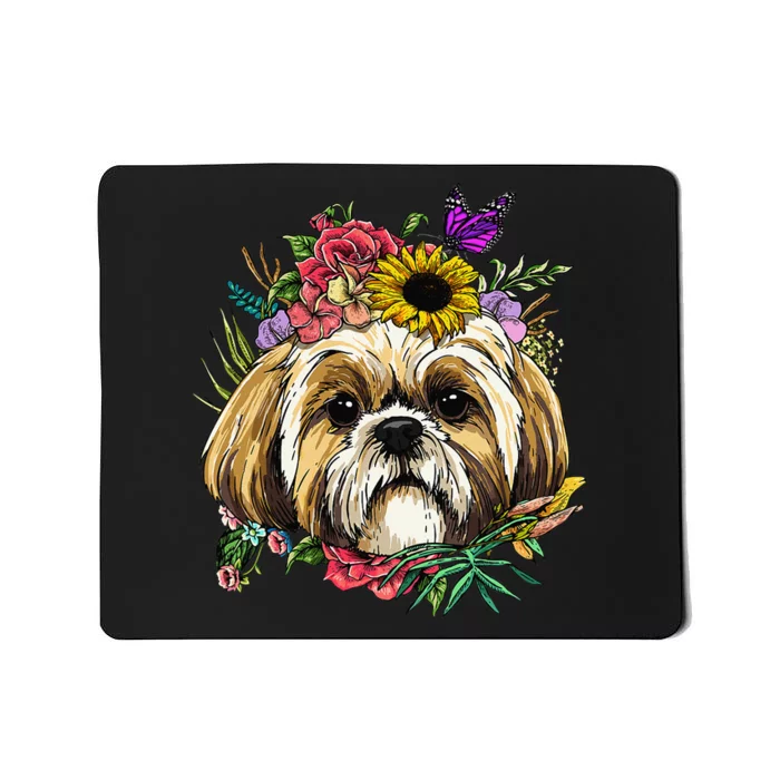 Floral Shih Tzu Dog Botanical Plant Flower Pet Shitzu Lover Mousepad