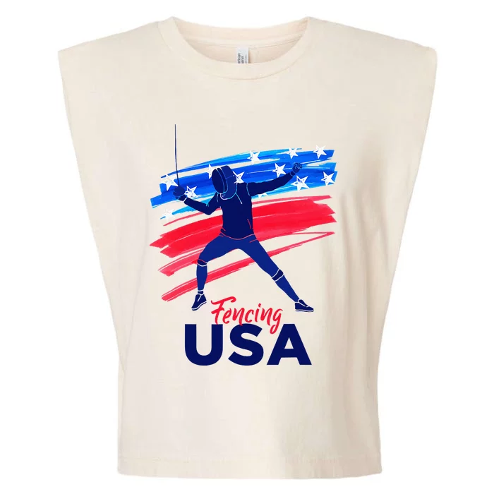 Fencing Support The Team Fencing Player Usa Flag Garment-Dyed Women's Muscle Tee