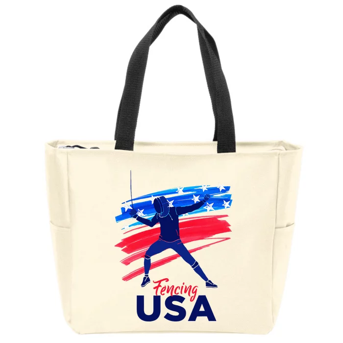 Fencing Support The Team Fencing Player Usa Flag Zip Tote Bag