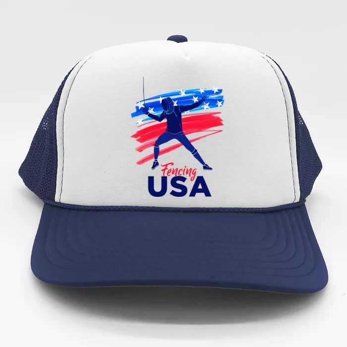 Fencing Support The Team Fencing Player Usa Flag Trucker Hat