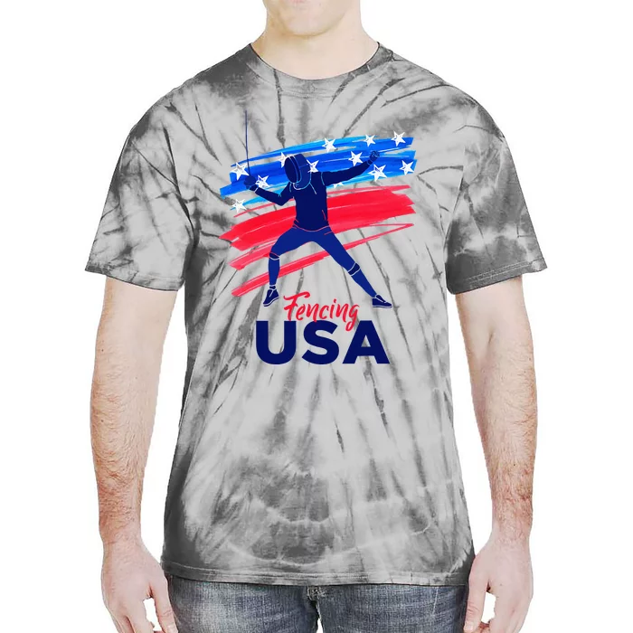 Fencing Support The Team Fencing Player Usa Flag Tie-Dye T-Shirt