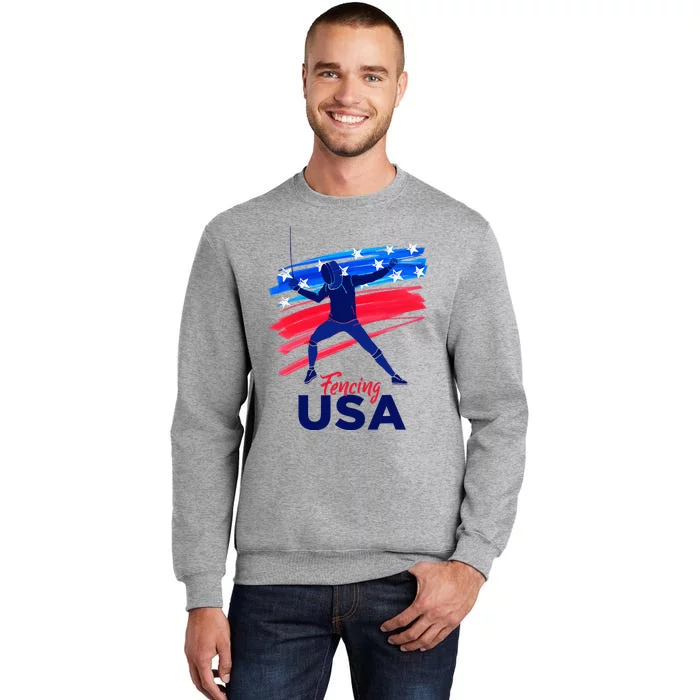 Fencing Support The Team Fencing Player Usa Flag Tall Sweatshirt