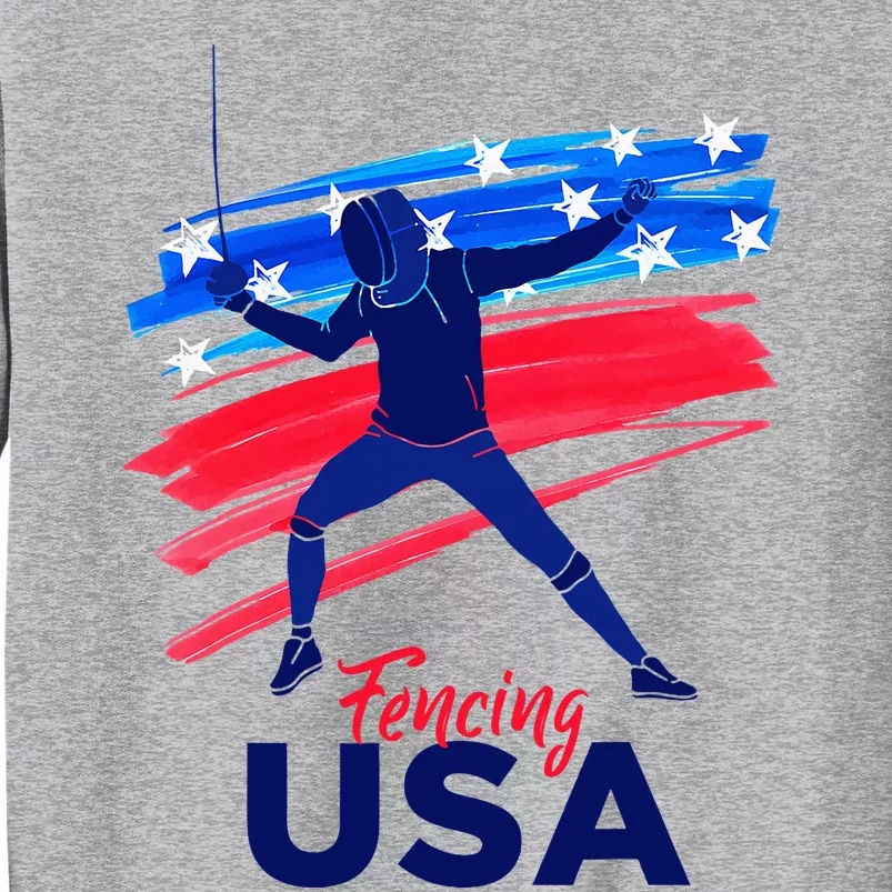 Fencing Support The Team Fencing Player Usa Flag Tall Sweatshirt