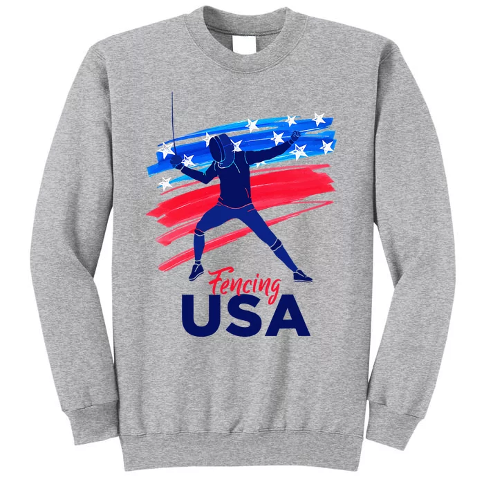 Fencing Support The Team Fencing Player Usa Flag Tall Sweatshirt