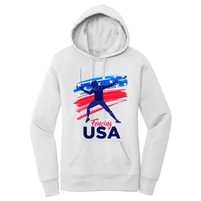 Fencing Support The Team Fencing Player Usa Flag Women's Pullover Hoodie