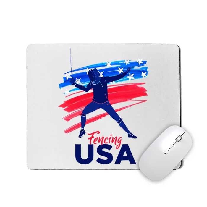 Fencing Support The Team Fencing Player Usa Flag Mousepad