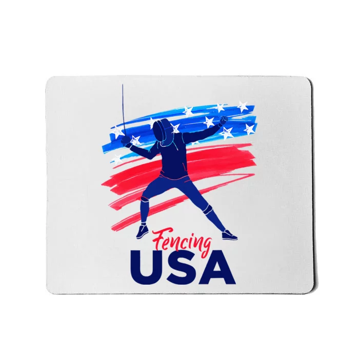 Fencing Support The Team Fencing Player Usa Flag Mousepad