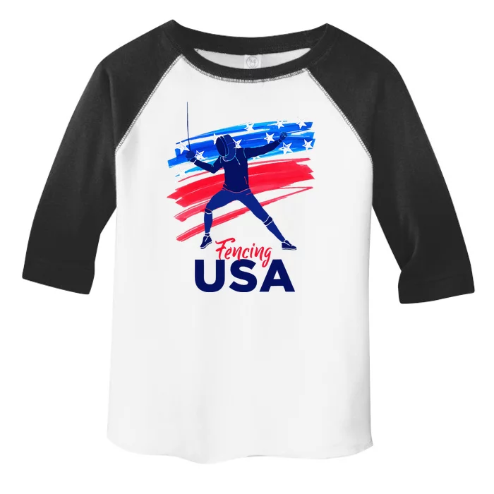 Fencing Support The Team Fencing Player Usa Flag Toddler Fine Jersey T-Shirt