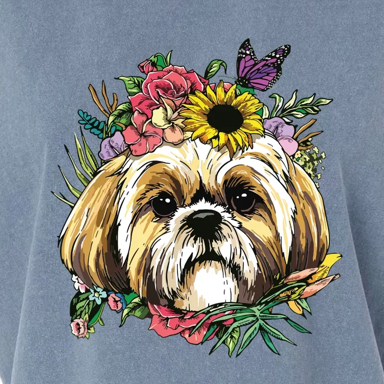 Floral Shih Tzu Dog Spring Nature Shih Tzu Lovers Garment-Dyed Women's Muscle Tee