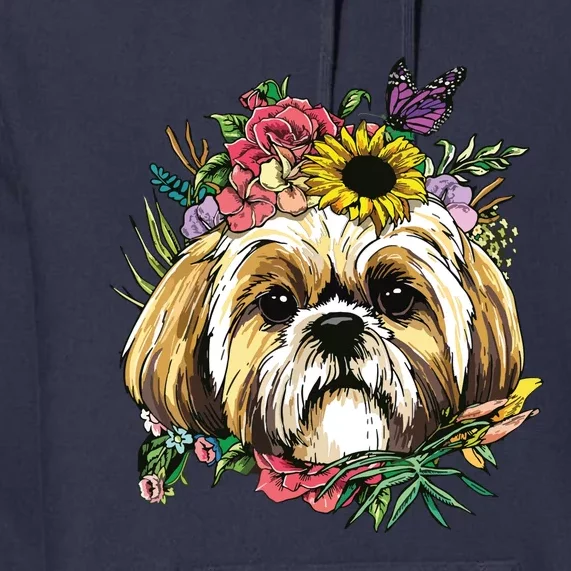 Floral Shih Tzu Dog Spring Nature Shih Tzu Lovers Premium Hoodie