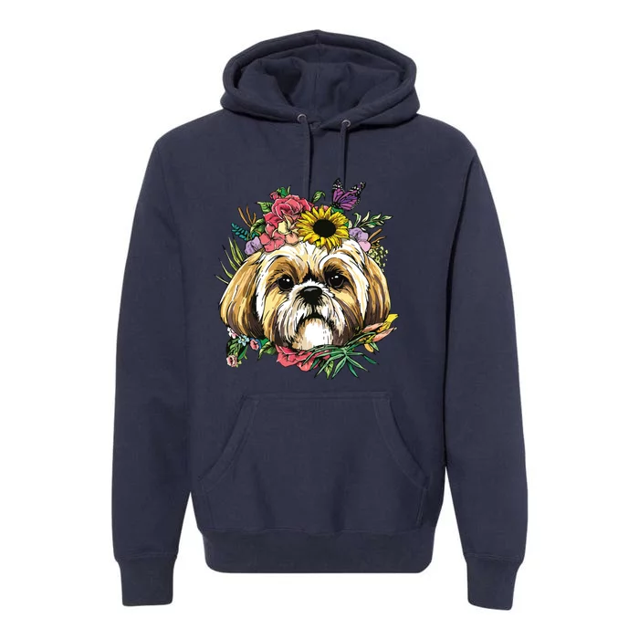 Floral Shih Tzu Dog Spring Nature Shih Tzu Lovers Premium Hoodie