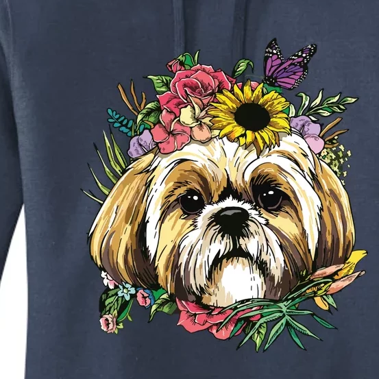 Floral Shih Tzu Dog Spring Nature Shih Tzu Lovers Women's Pullover Hoodie