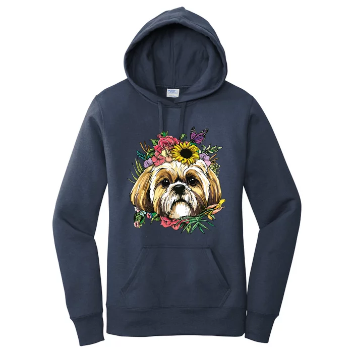 Floral Shih Tzu Dog Spring Nature Shih Tzu Lovers Women's Pullover Hoodie